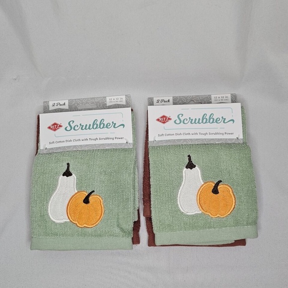 New Set of 2 Ritz Scrubber Cotton Dish Cloth 2 packs Pumpkins Gourds 12x12 - Picture 1 of 6
